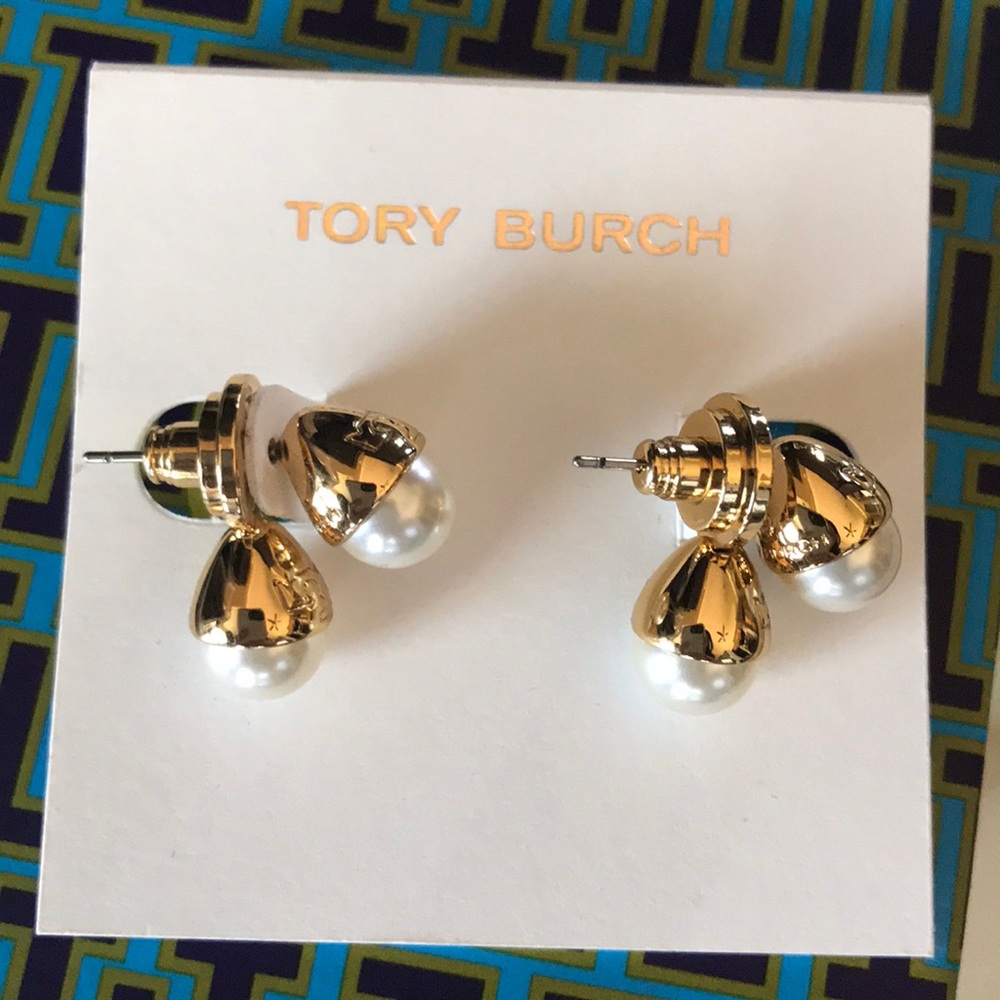 Tory Burch Pearl Bud Front Back Earrings